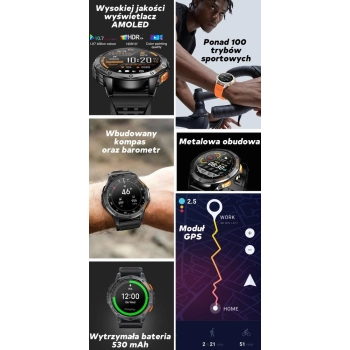 Smartwatch Męski GRAVITY GPS GT24-1 Czarny Pasek Silikonowy + Granatowy Pasek Silikonowy