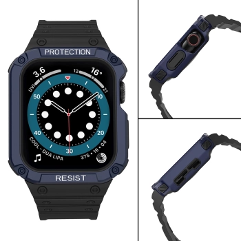 Protect Strap Band opaska z etui do Apple Watch 7 / 6 / 5 / 4 / 3 / 2 / SE (45 / 44 / 42mm) obudowa pancerny pokrowiec na zegarek czarny / niebieski