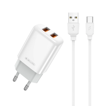JELLICO ładowarka sieciowa EU02 2.4A 12W 2xUSB + kabel USB-C Biały