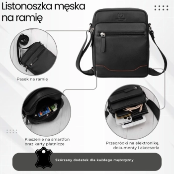 Saszetka męska skórzana na ramię Paolo Peruzzi z wcięciem