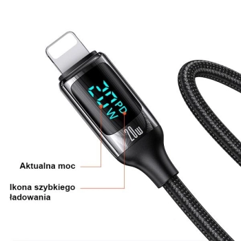 USAMS Kabel pleciony U78 USB-C naLightning LED 1.2m 20W PD Fast Charge biały/white SJ545USB02 (US-SJ545)