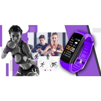 Smartwatch GIEWONT czarno fioletowy z 2 wymiennymi paskami