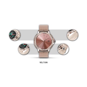 Smartwatch Damski VELTORI VT320-1 Złota Bransoleta + Różowy Pasek Silikonowy