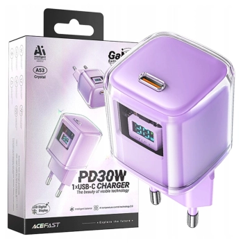 Ładowarka Acefast A53 PD 30W GaN USB-C z wyświetlaczem - fioletowa