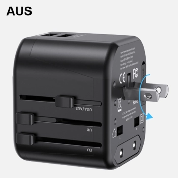 USAMS Adapter siec. 2xUSB T55 12W4w1 US/AU/EU/UK czarny/black CC173TC01 (US-CC173) Univesal Travel Charger