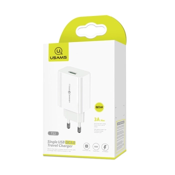 USAMS Ład. siec. 1xUSB T22 18W 3A QC3.0(only head) Fast Charging biały/white CC83TC01 (US-CC083)