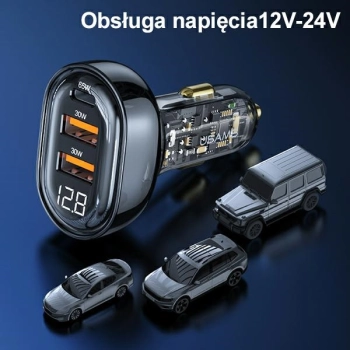 USAMS Ład. sam. 2xUSB+1xUSB-C 125WFast Charge transparent blue CC158CC02 (US-CC158)
