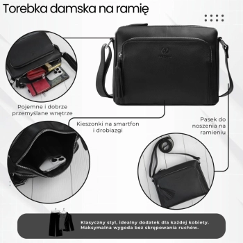 Torebka damska na ramię skórzana klasyczna miejska pojemna