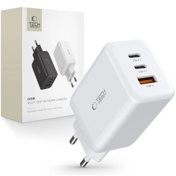 TECH-PROTECT C65W 3-PORT NETWORK CHARGER PD65W/QC3.0 WHITE