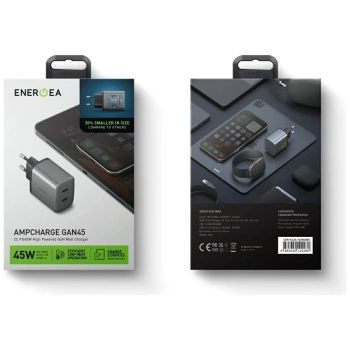 Ładowarka sieciowa Energea Ampcharge     GaN45 2xUSB-C PD/PPS/QC3.0 45W szary