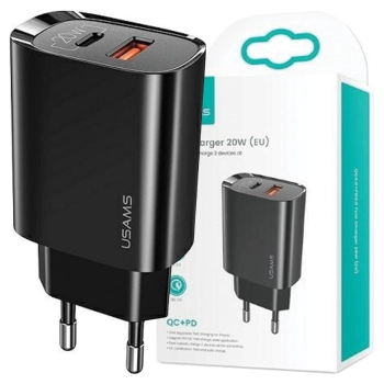 USAMS Ład. siec. 1xUSB-C+1xUSB T35 20W(only head) PD3.0 +QC3.0 Fast Charging czarny/black CC121TC02 (US-CC121)