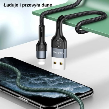 USAMS Kabel pleciony U55 2A lightningczarny/black 1m SJ448USB01 (US-SJ448)