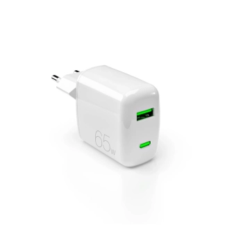 Ładowarka sieciowa Puro 65W GaN USB-A USB-C - biała