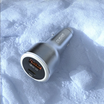 Ładowarka samochodowa Dudao R4Ultra 120W Power Delivery Quick Charge LED USB-A USB-C - szary