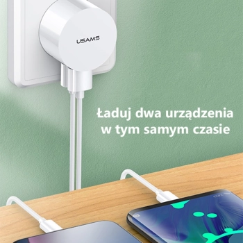 USAMS Ład. siec. 2xUSB T20 2,1A round(only head) biały/white Fast Charging CC80TC01 (US-CC080)