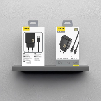 Ładowarka sieciowa Dudao A27PCEU PD 30W GaN USB-C z kablem USB-C - czarna