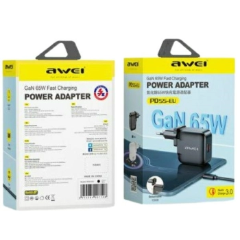 AWEI ład. siec. PD55-EU 65WUSB + USB-C czarna/black GaN