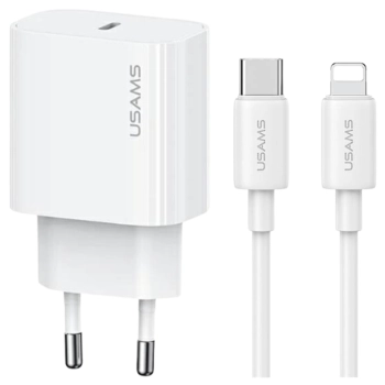 USAMS Ład. siec. 1xUSB-C T65 PD20WPD Fast Charging US-CC226 + kabel USB-C/Lightning US-SJ712 30W biały/white Yi Series OYXLTZ02