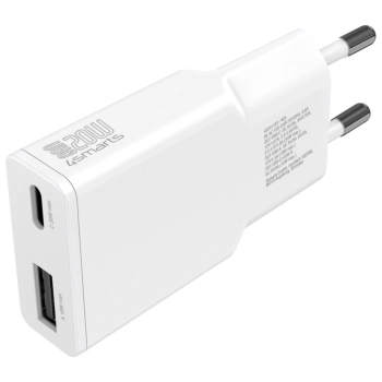 Ładowarka sieciowa 4smarts PDPlug Slim   Duos 20W GaN USB-C+USB-A + kabel USB-C 1.5m biały