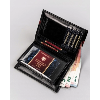 Skórzany portfel męski z czerwonym akcentem — Peterson