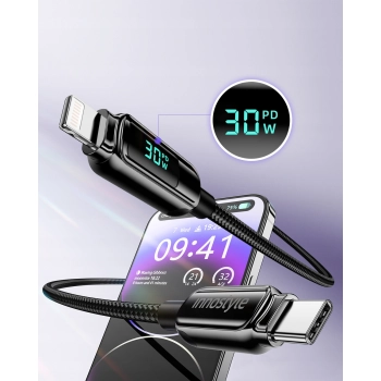 INNOSTYLE KABEL Z WYŚWIETLACZEM USB-C LIGHTNING DO IPHONE 12 13 14 30W 1M