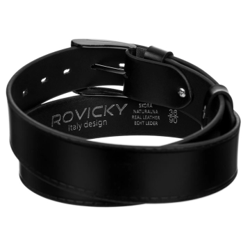 Szeroki, stebnowany pasek męski ze skóry naturalnej licowej - Rovicky