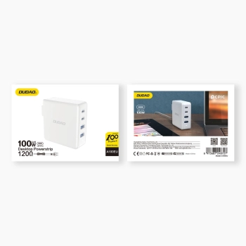 Szybka ładowarka sieciowa GaN 100W 2 x USB-C / 2 x USB Dudao A100EU - biała