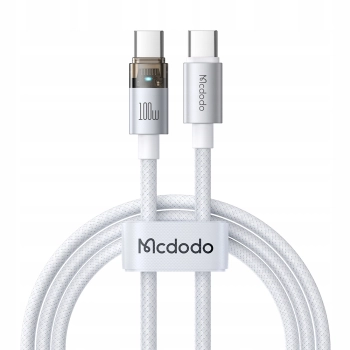 MCDODO KABEL USB-C SZYBKIE ŁADOWANIE USB TYP C 5A 100W 1M LED BIAŁY