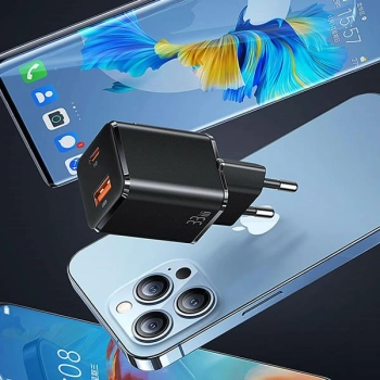 USAMS Ład. siec. 1xUSB-C+1xUSB T43 33WPD3.0 +QC3.0  + kabel U63 USB-C na lightning czarny/black USKTZ01