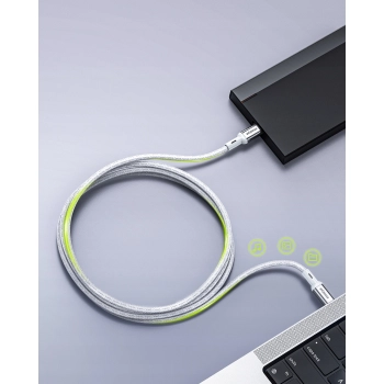INNOSTYLE POWERFLEX ULTRA KABEL USB-C SZYBKIE ŁADOWANIE THUNDERBOLT 10GBPS 100W KEVLAR 2M SREBRNY
