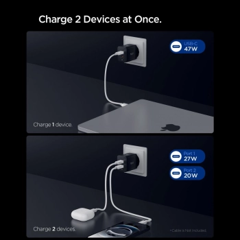 SPIGEN ESSENTIAL EE472EU 2-PORT NETWORK CHARGER 47W BLACK