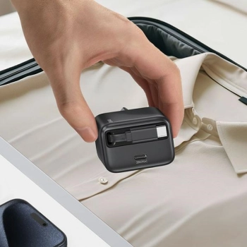 USAMS Ład. siec. 1xUSB-C ze zwijanymkablem USB-C Retractable PD+QC 20W Gan Fast Charging czarny/black YC Series CC233TC01 (US-CC233)