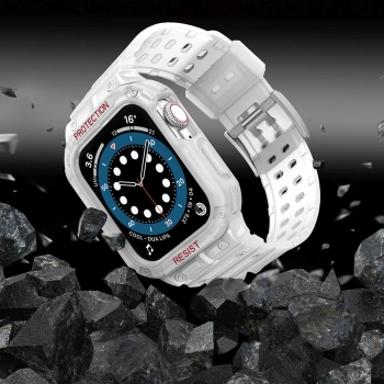 Protect Strap Band opaska z etui do Apple Watch 7 / 6 / 5 / 4 / 3 / 2 / SE (45 / 44 / 42mm) obudowa pancerny pokrowiec na zegarek przezroczysty