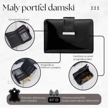 Portfel damski skórzany lakierowany mały z ochroną RFID