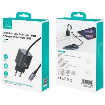 Ładowarka sieciowa USAMS JC Series CC261 20W GaN Mini Fast Charger 2xUSB-C biały