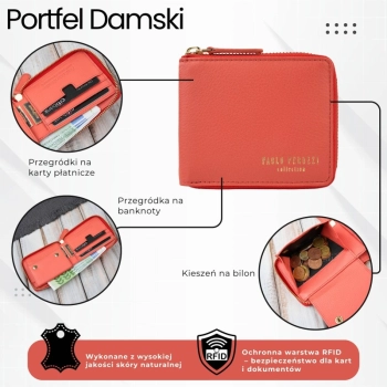 Portfel damski skórzany mały Paolo Peruzzi na ramię z RFID