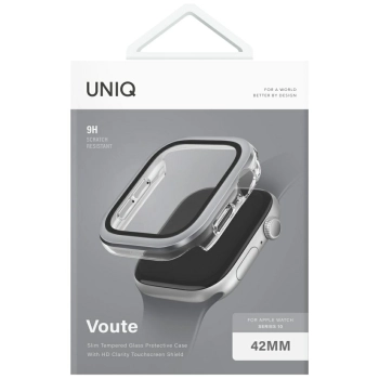 Etui UNIQ Voute do Apple Watch Series 10 42mm szkło hartowane srebrny