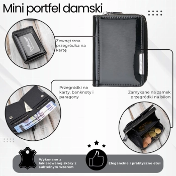 Portfel damski skórzany mini czarny do codziennego noszenia