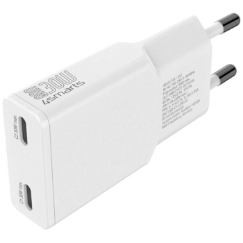 Ładowarka sieciowa 4smarts FlatPlug Slim Dual 30W GaN 2xUSB-C biały