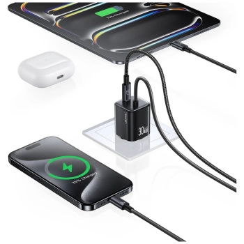 Ładowarka sieciowa USAMS JC Series CC264 30W GaN Mini Fast Charger 2xUSB-C czarny