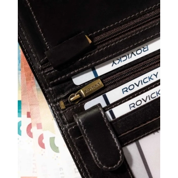 Skórzany portfel męski Rovicky pojemny elegancki antykradzieżowy RFID