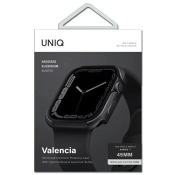 UNIQ etui Valencia Apple Watch Series4/5/6/7/8/9/SE/SE2 45/44mm. grafitowy/graphite