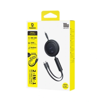 Kabel zwijany Baseus Free2Pull Mini 100W 3w1 USB-C - 2xUSB-C 1.2m - czarny