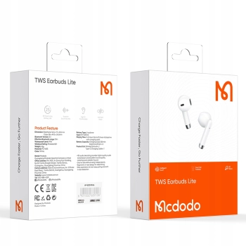 MCDODO SŁUCHAWKI BEZPRZEWODOWE DOUSZNE BLUETOOTH 5 Z MIKROFONEM ETUI BIAŁE