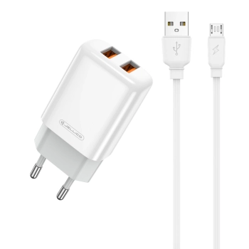 JELLICO ładowarka sieciowa EU02 2.4A 12W 2xUSB + kabel Micro Biały