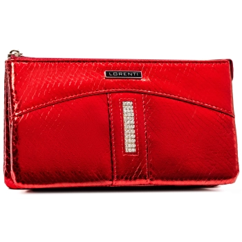 Lorenti duży portfel damski czerwony poziomy z brelokiem cyrkonie RFID STOP