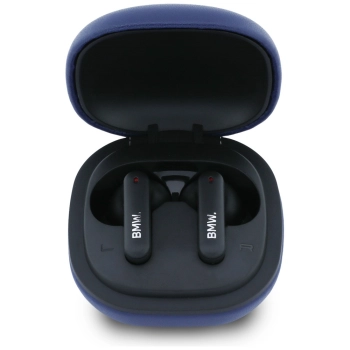 Słuchawki Bluetooth TWS BMW Leather      Metal Logo ENC granatowy