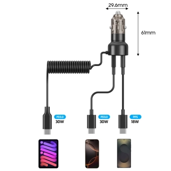TECH-PROTECT CC05 2-PORT CAR CHARGER PD60W + CABLE BLACK