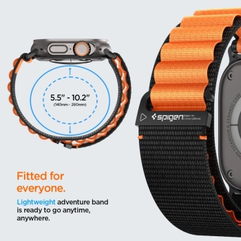 Pasek Pasek Spigen WBF1 na Apple Watch 44 / 45 / 46 / 49 mm - czarno-pomarańczowy