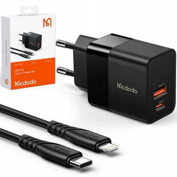 MCDODO SZYBKA ŁADOWARKA SIECIOWA DO IPHONE TYP C 2X USB USB-C PD 20W KABEL